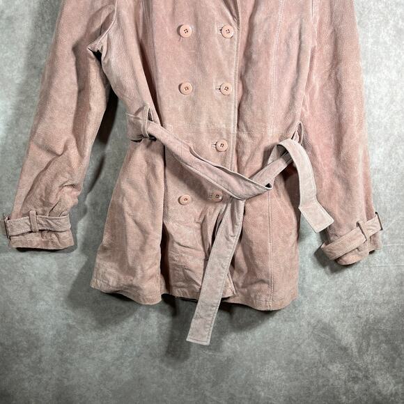 Wilson Leather‎ Maxima Jacket Womens Large Pink Double Breasted Belted Mob Wives - Picture 3 of 10
